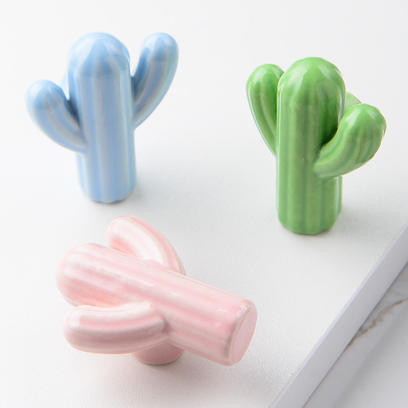 Unique Furniture Hardware Pulls - 1/4pcs Colorful Ceramic Cactus Cabinet Knob,